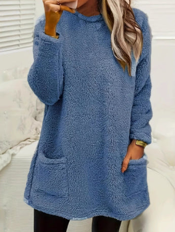 Women's Fleece Pullover Long Sweater With Pockets Winter Warm Thinken Sweatershirt Casual Long Sleeve Plush Tops Hoodie Coat Streetwear Fall Loose Outfits Hoodie Tops
